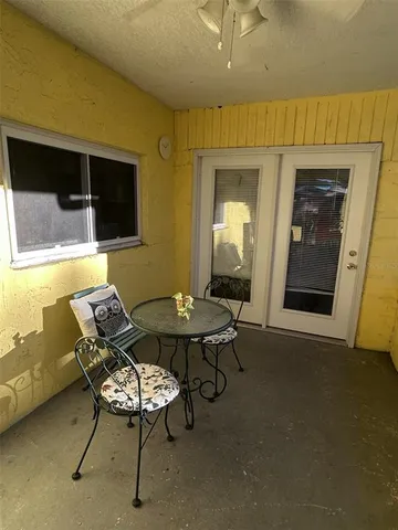 a building with outdoor seating