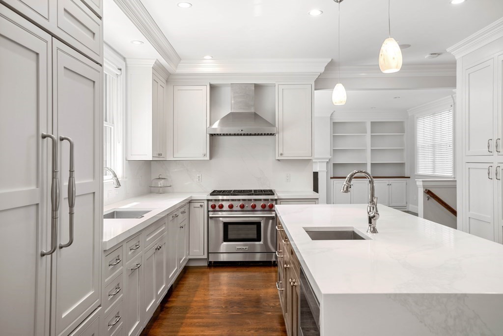 38 Wendell Road Newton, MA 02459 - Photo 6 of 42 a kitchen with stainless steel appliances a sink stove and refrigerator