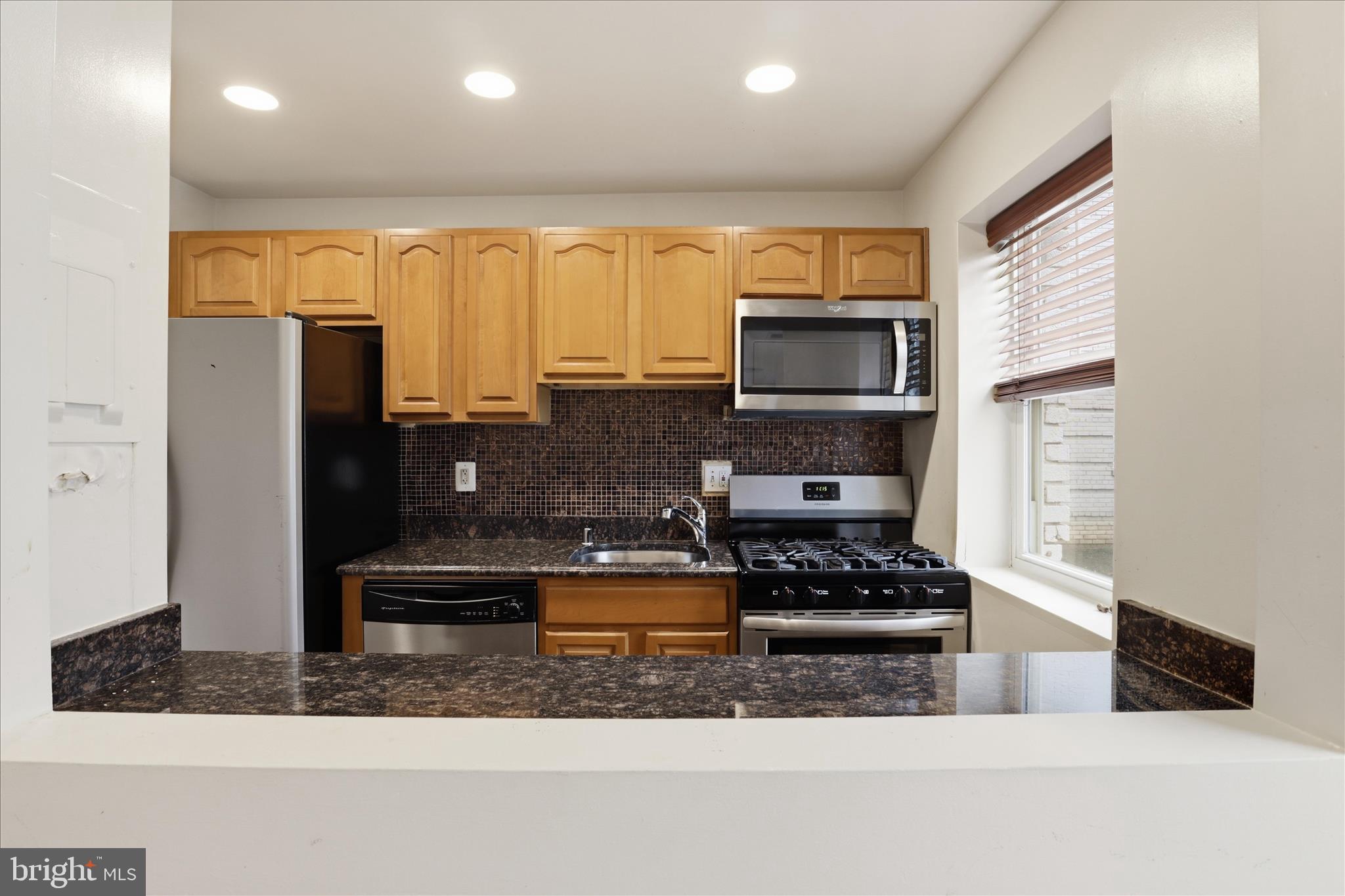 3866 9th Street Southeast, Unit 102 Washington, DC 20032 - Photo 5 of 21 a kitchen with stainless steel appliances granite countertop a stove a sink and a microwave