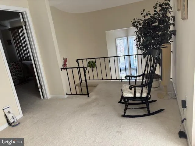 a hallway with a large window