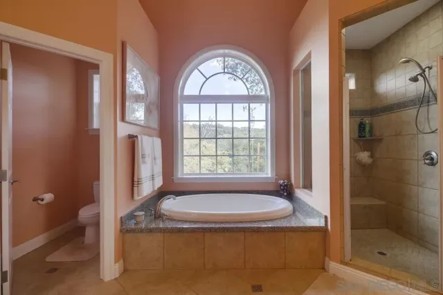 a spacious bedroom with a bed and a couch