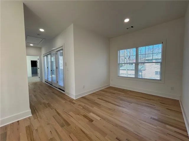a view of a room with racks on the wall