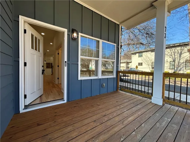 a view of wooden balcony