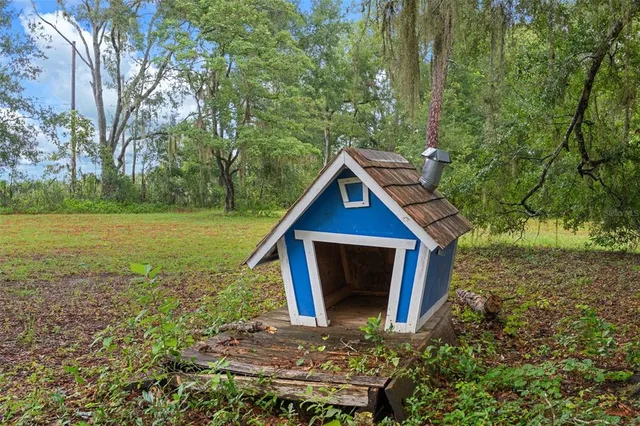 a view of a green field with lots of bushes