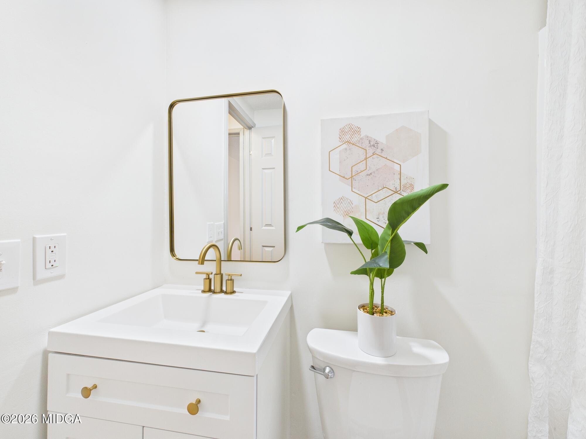 1850 Stallings Road Haddock, GA 31033 - Photo 23 of 44 a bathroom with a sink a potted plant and a mirror