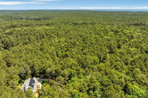 a view of a field with an ocean view