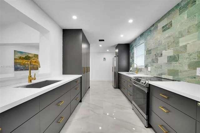 a lobby with furniture and furniture