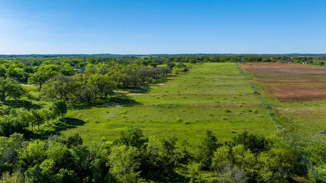a view of a field with an ocean
