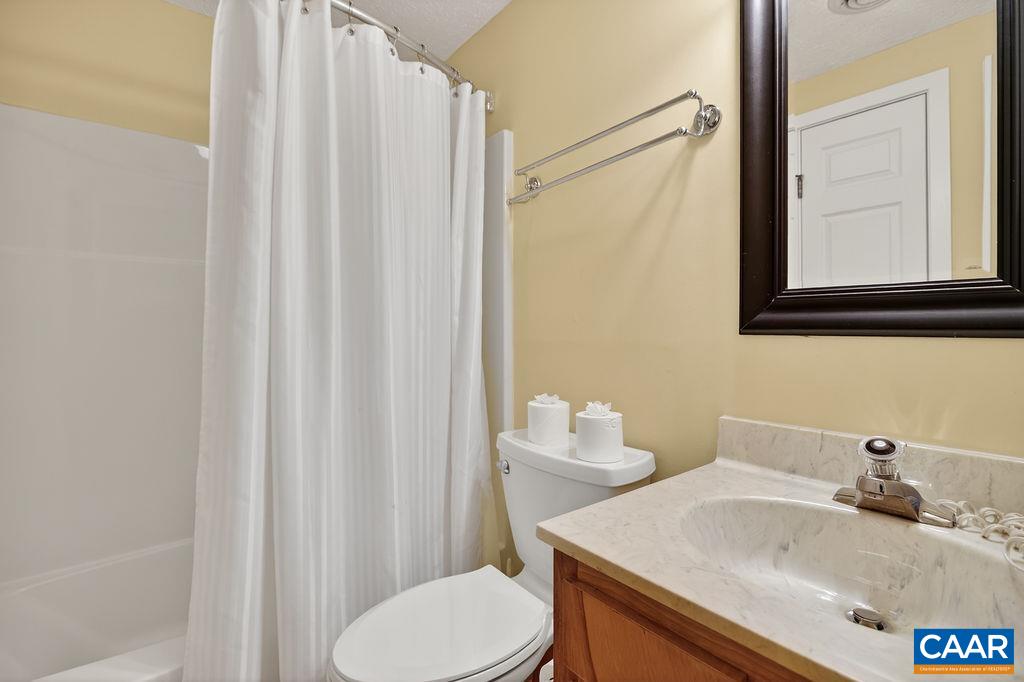 410 Three Ridges Roseland, VA 22967 - Photo 10 of 21 a bathroom with a sink a toilet and shower curtain