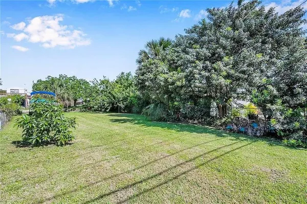 a view of a yard with an trees