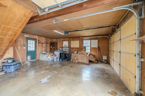 a view of a garage with furniture
