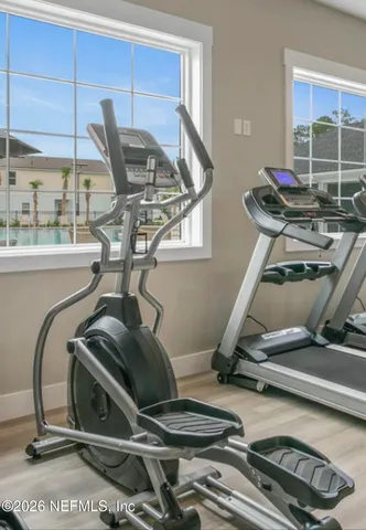a room with gym equipment