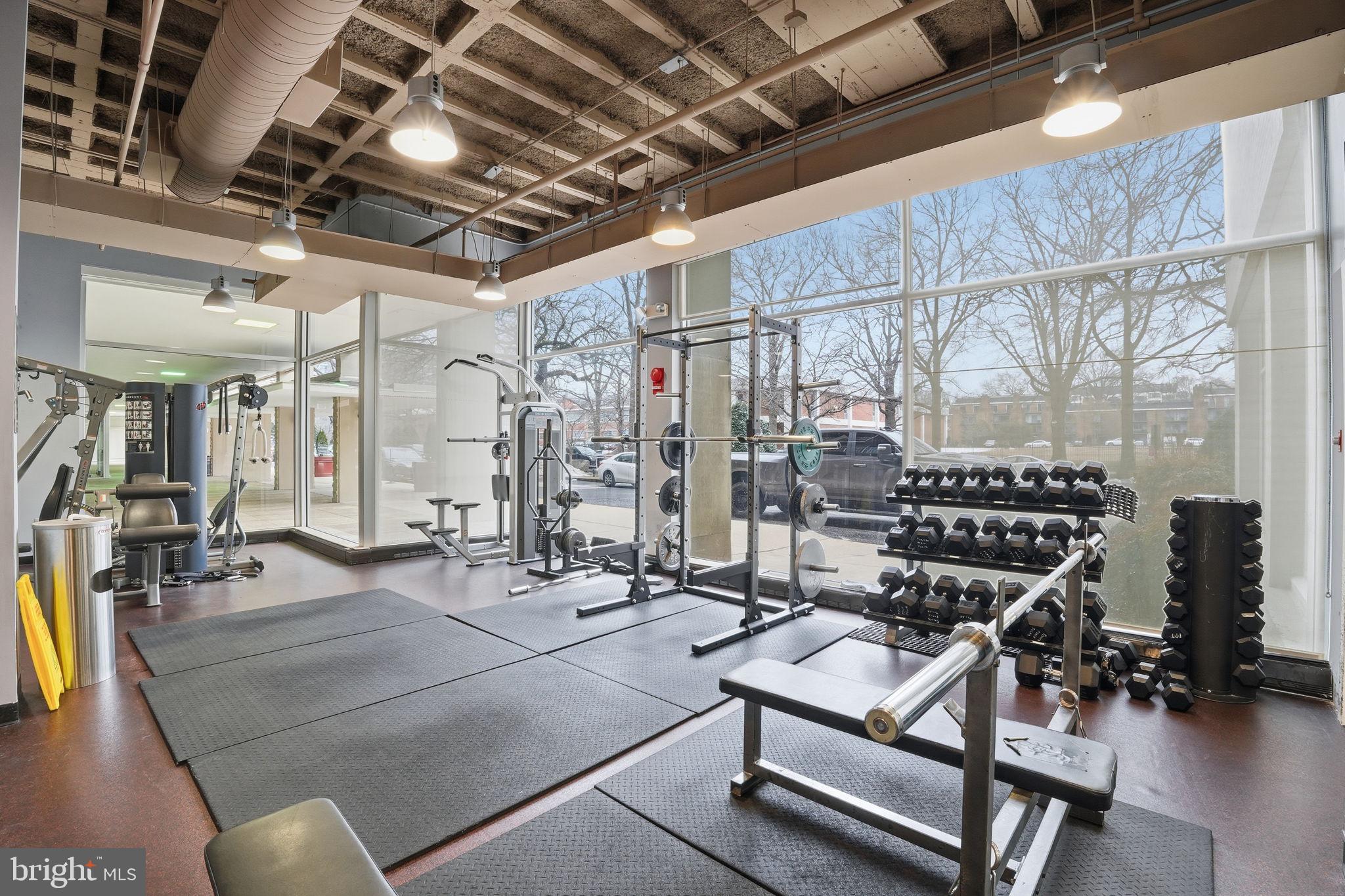 350 G Street Southwest, Unit N302 Washington, DC 20024 - Photo 16 of 32 a room with gym equipment and windows