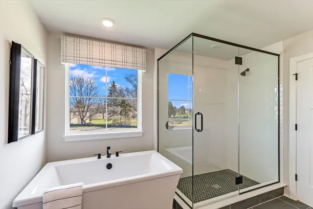 a bathroom with a shower and a sink