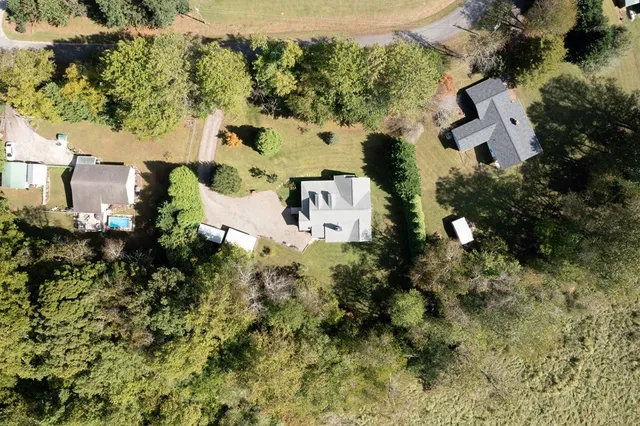 a view of backyard with large trees