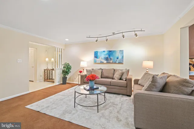 a living room with furniture and a rug