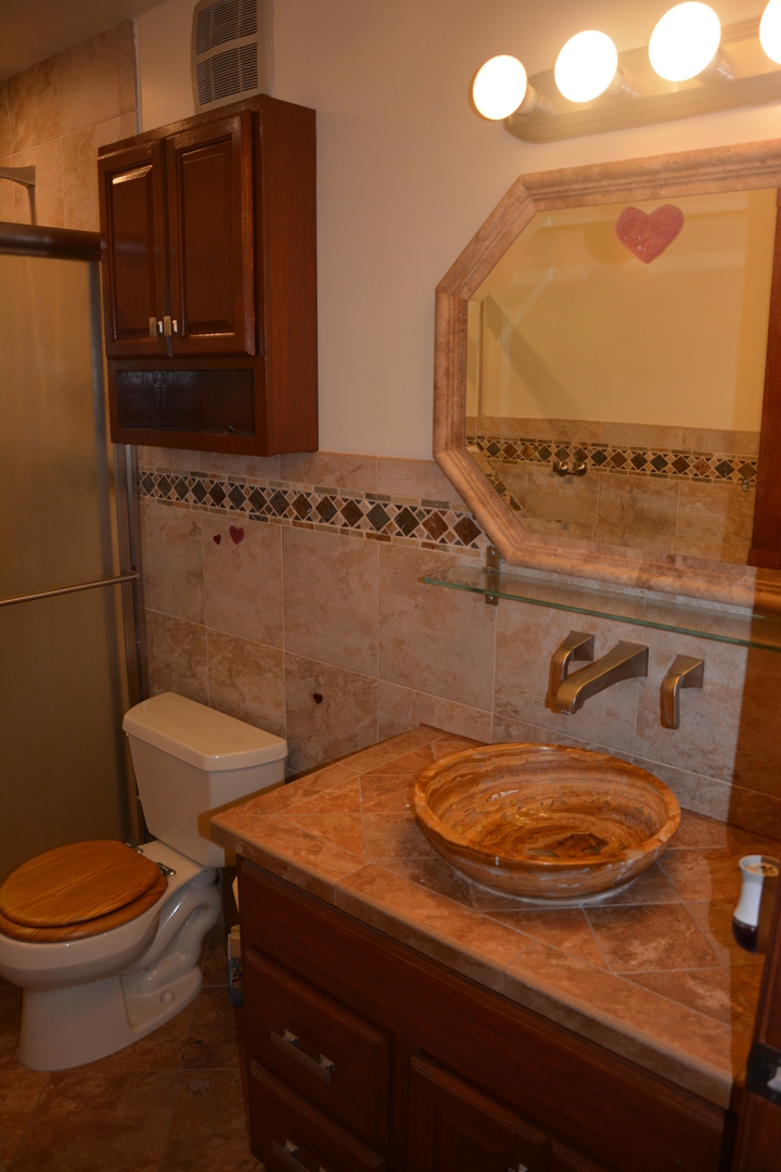 711 Tipperary Court, Unit 2D Schaumburg, IL 60193 - Photo 9 of 17 a bathroom with a granite countertop toilet sink and mirror