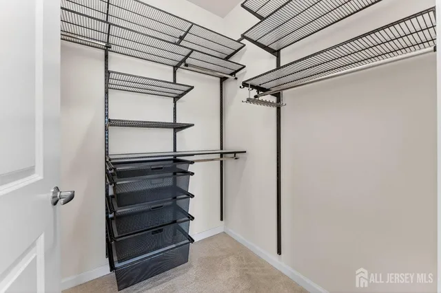a view of walk in closet with empty racks