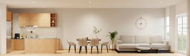 a bedroom with furniture and a mirror