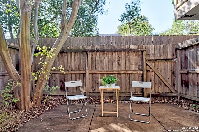 an outdoor view with patio