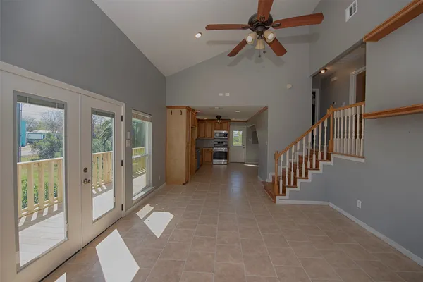 a view of gallery with windows