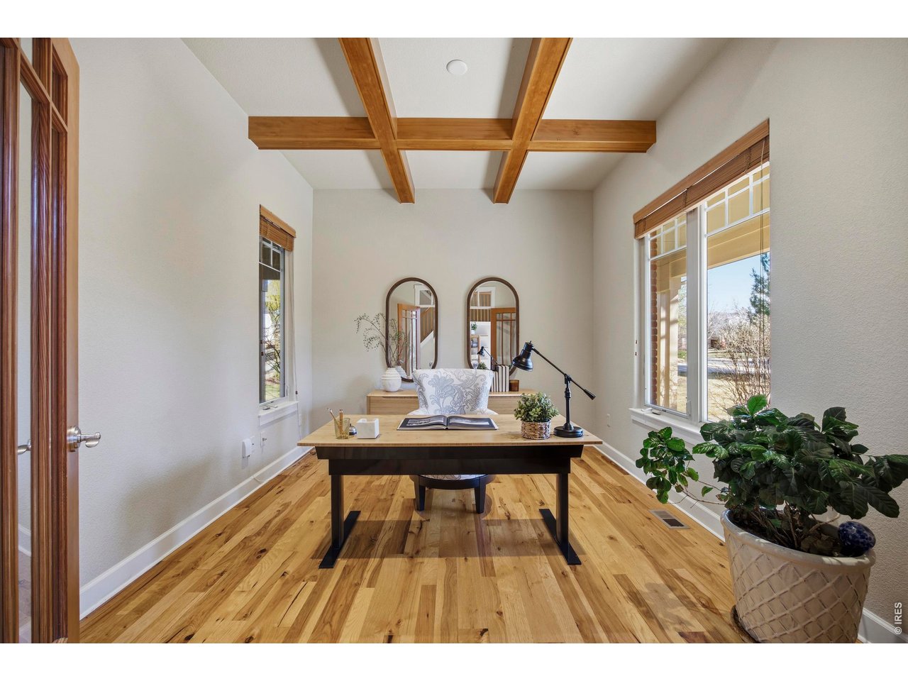 6580 Rookery Road Fort Collins, CO 80528 - Photo 6 of 44 Dedicated office space with French doors and beamed ceiling