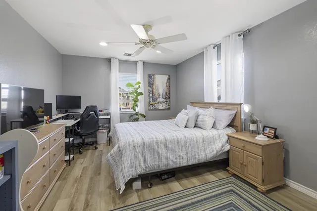 a view of a lake with a city