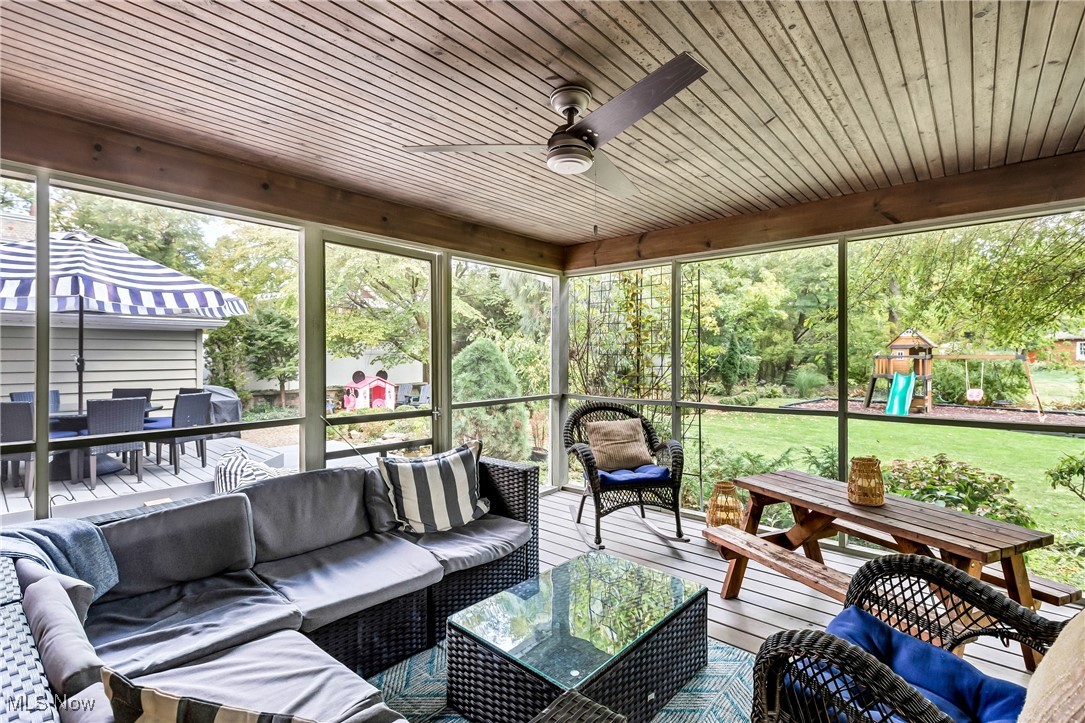 103 North Lima Road Poland, OH 44514 - Photo 9 of 33 Sunroom featuring wooden ceiling and ceiling fan