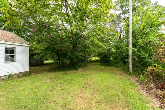 a view of backyard of house with green space