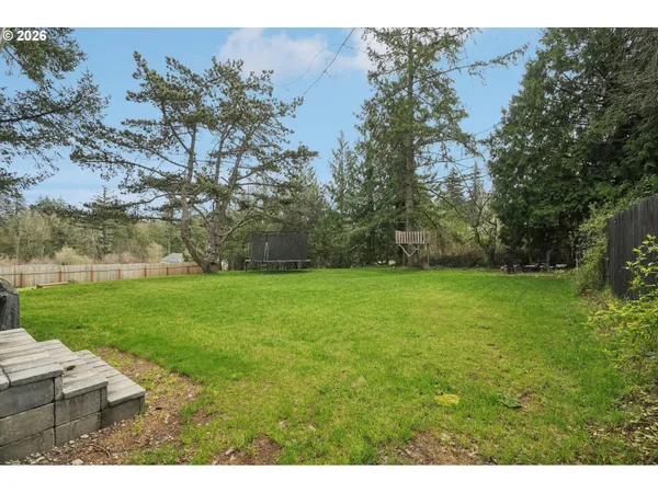 a backyard of a house with lots of green space