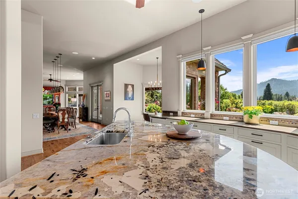 a large kitchen with lots of counter space