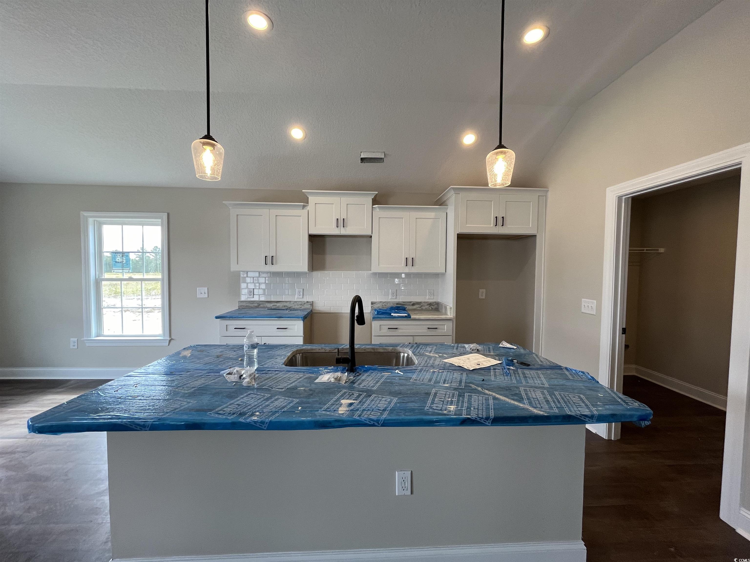 499 Highway 348 Loris, SC 29569 - Photo 7 of 27 Kitchen with lofted ceiling, hanging light fixture