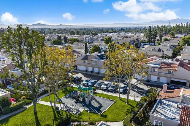 a view of a city with mountain
