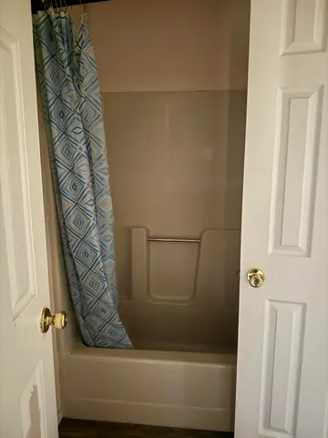 a bathroom with a bathtub