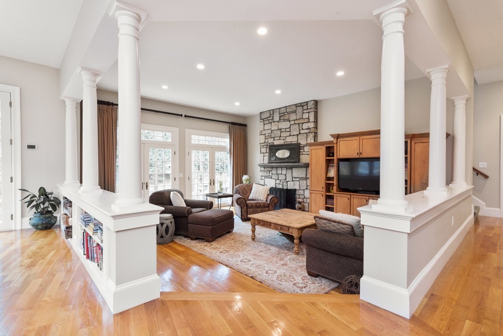 2 Stonegate Lane Dover, MA 02030 - Photo 6 of 28 a living room with fireplace furniture and a flat screen tv