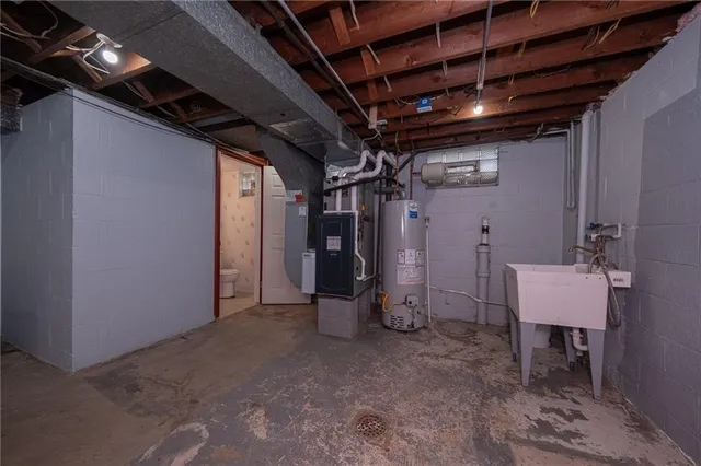 a view of a storage room with furniture