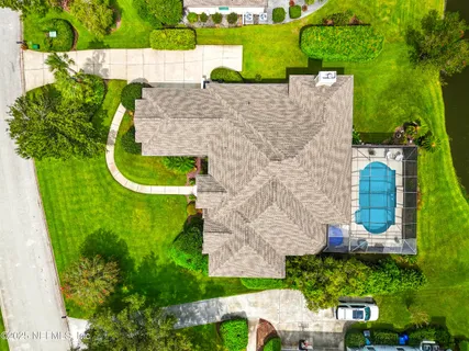 an aerial view of a house