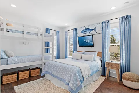 an aerial view of a house with outdoor space