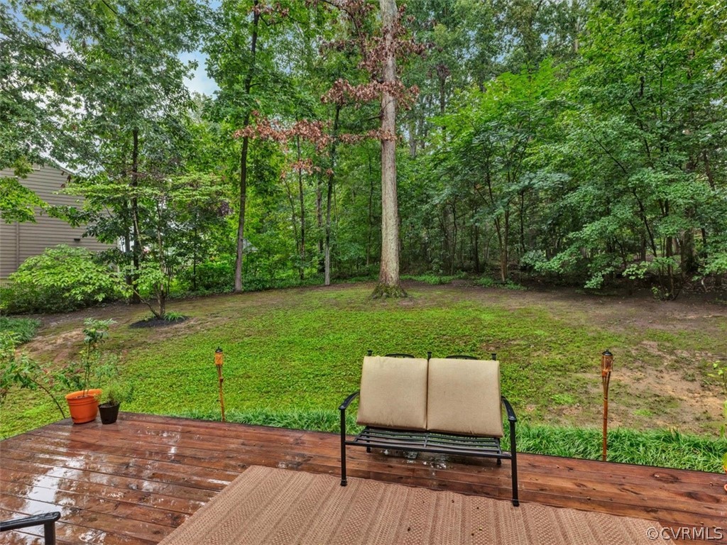 13631 Castleway Road Midlothian, VA 23114 - Photo 31 of 37 Rear deck (24x12) and yard with natural privacy.