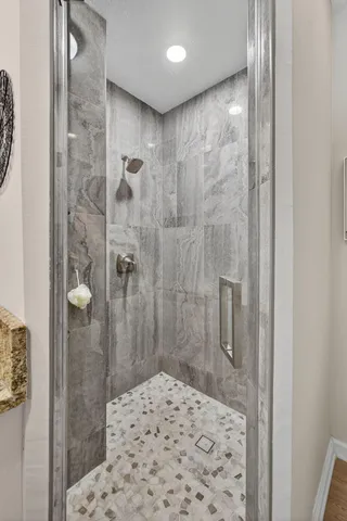 a view of a patio with swimming pool