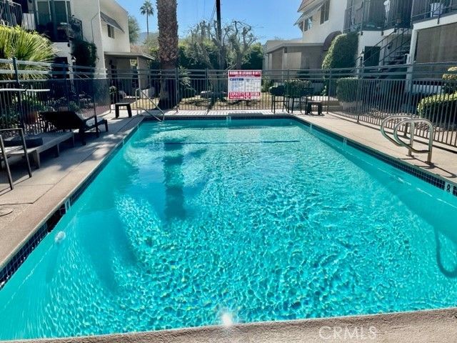 a garden view with a seating space