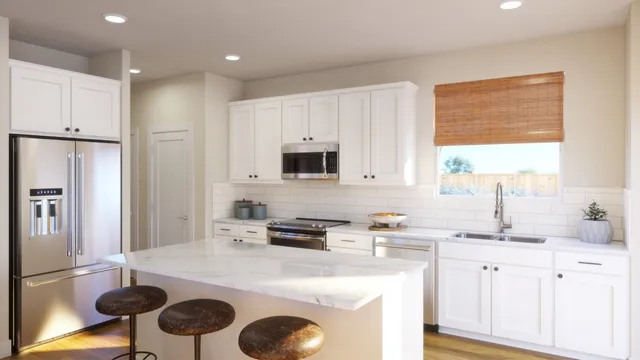 a kitchen with a sink stove and refrigerator