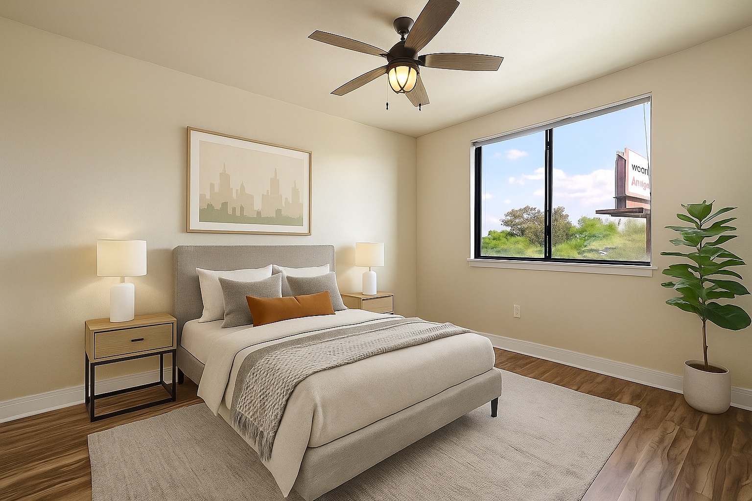 3016 Guadalupe Street, Unit 303 Austin, TX 78705 - Photo 9 of 15 a bedroom with a bed and a potted plant