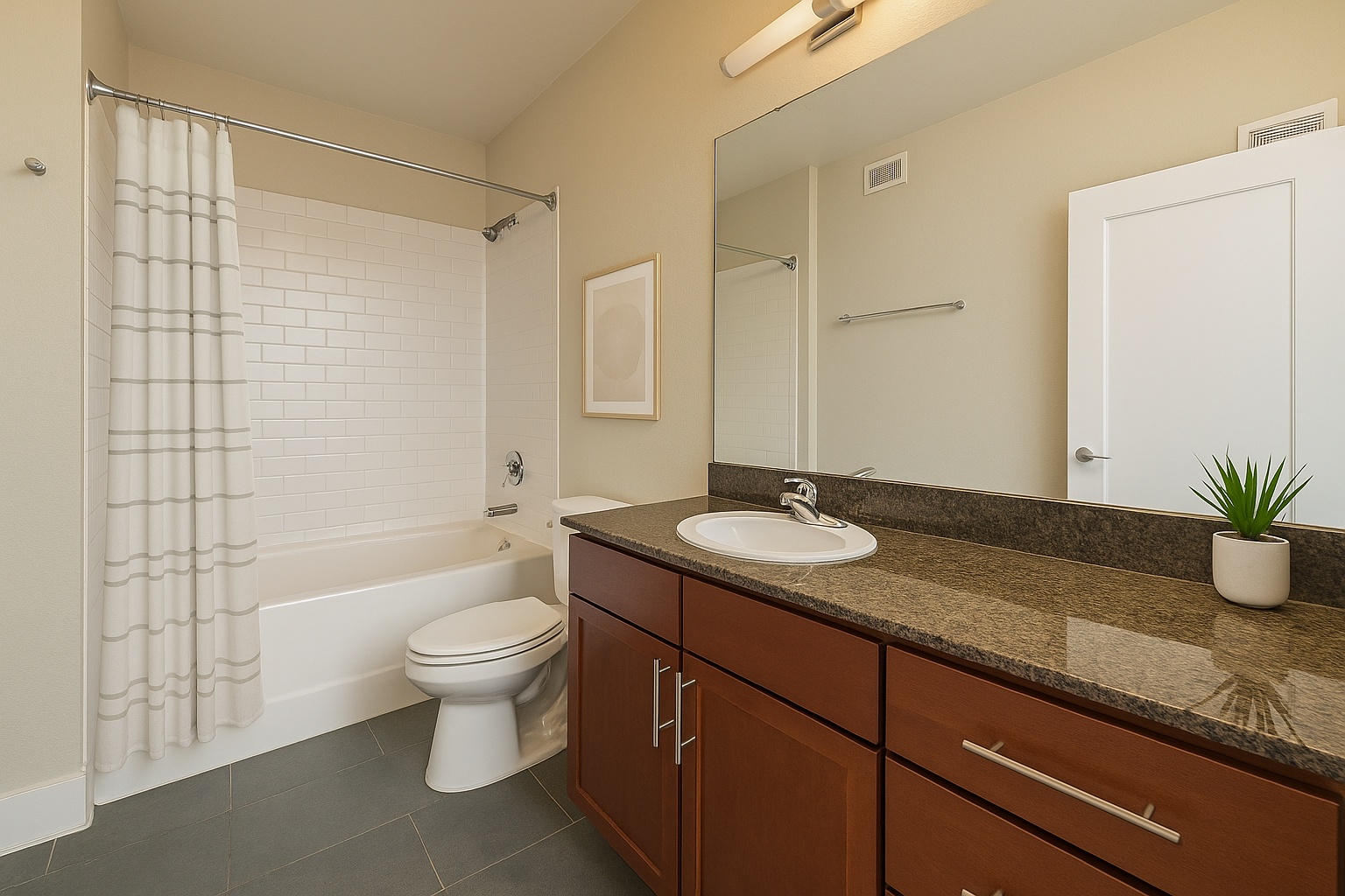 3016 Guadalupe Street, Unit 303 Austin, TX 78705 - Photo 10 of 15 a bathroom with a granite countertop sink toilet and shower