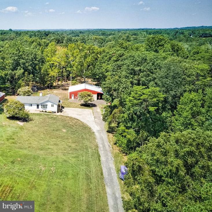 Aerial of driveway to house