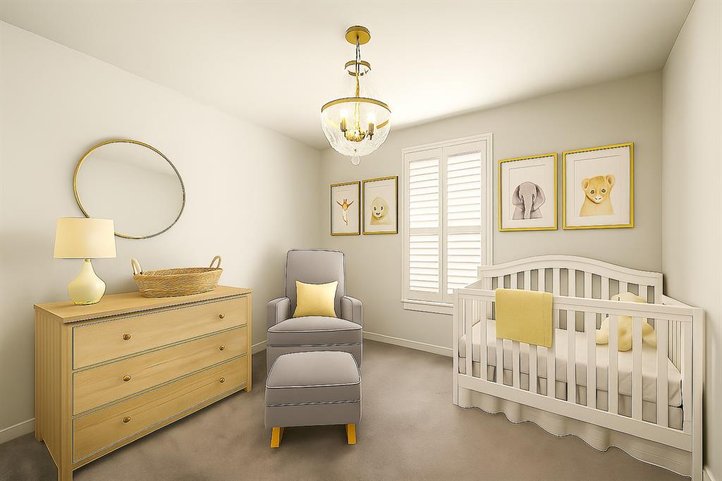 2747 Teton Street Corinth, TX 76210 - Photo 6 of 22 a bedroom with a baby bed a chandelier and a window