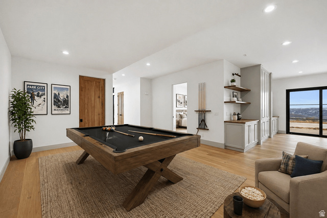2155 East Wrangler Road Kamas, UT 84036 - Photo 5 of 62 Game room featuring pool table, light wood-type flooring, and recessed lighting