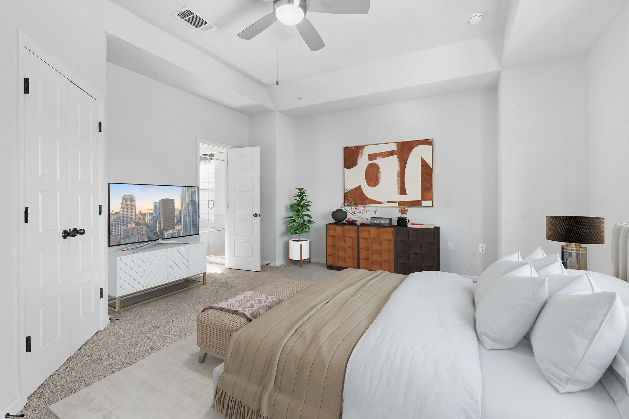 4409 Festival Path, Unit 26 Austin, TX 78741 - Photo 11 of 21 a spacious bedroom with a bed and a couch