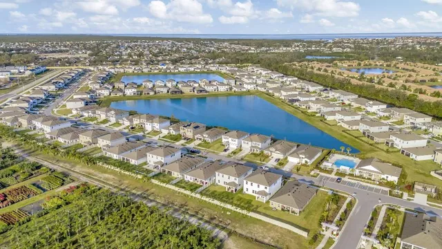 a view of a city with lawn chairs