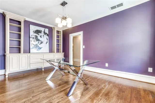 a workspace with chandelier